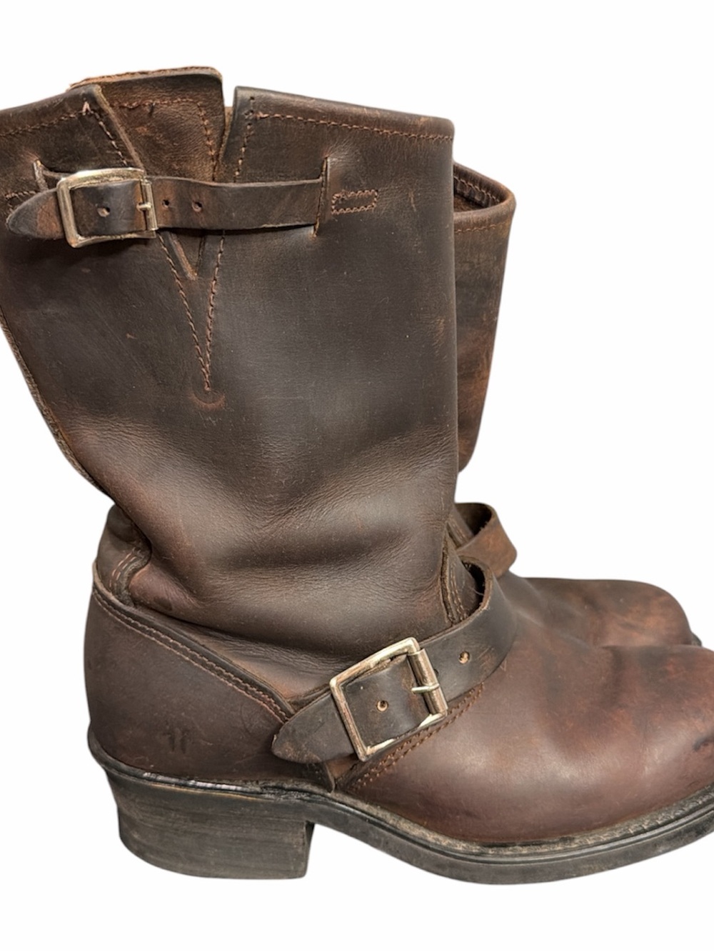 FRYE Brown Leather Harness Boots with Buckle Detail sz 6.5